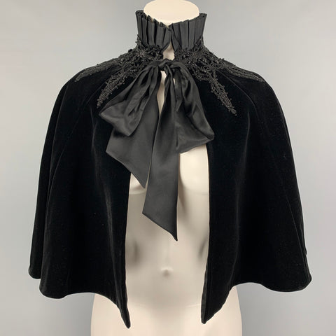RALPH LAUREN Black Label Taille XS/S Cape à nœud perlé en soie et viscose noire