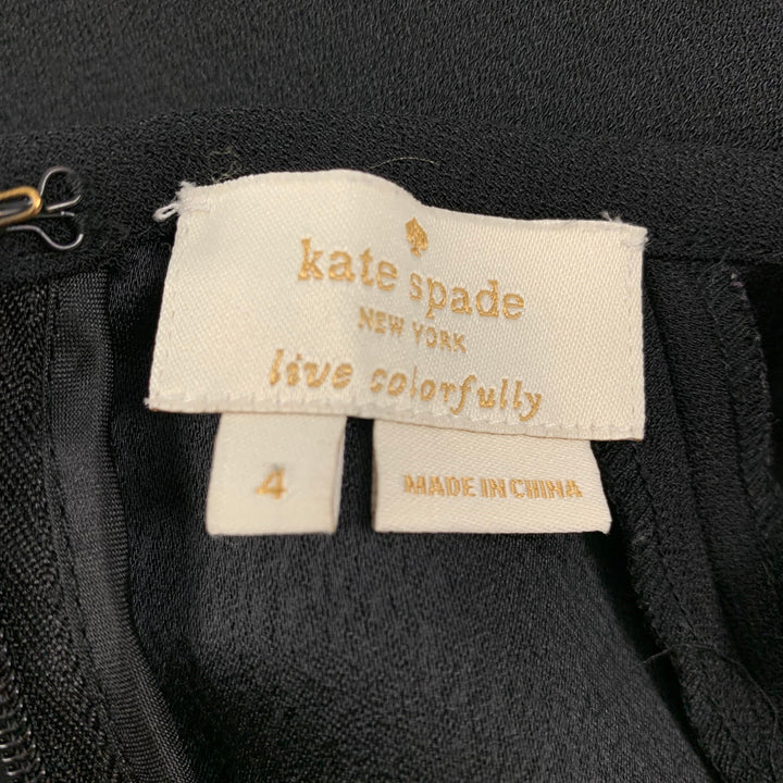 KATE SPADE Talla 4 Top de vestido de manga corta con apliques de flores de poliéster blanco y negro