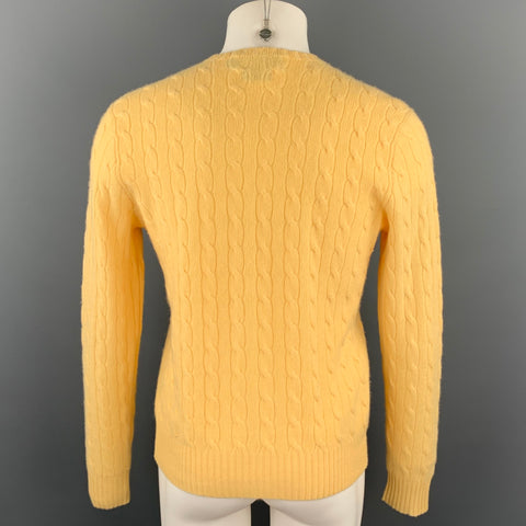 RALPH LAUREN Size M Yellow Cable Knit Cashmere Crew-Neck Sweater