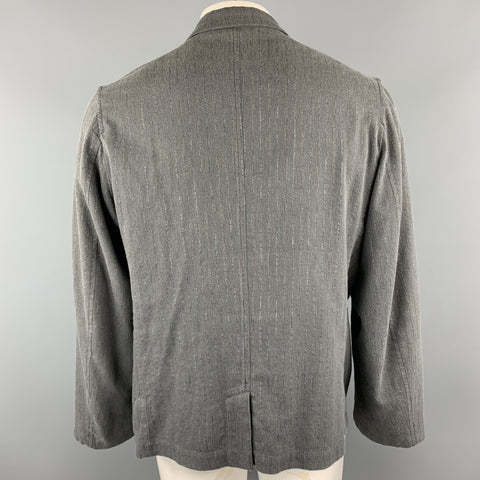 ANN DEMEULEMEESTER Size XL Grey Stripe Cotton Blend Peak Lapel Jacket