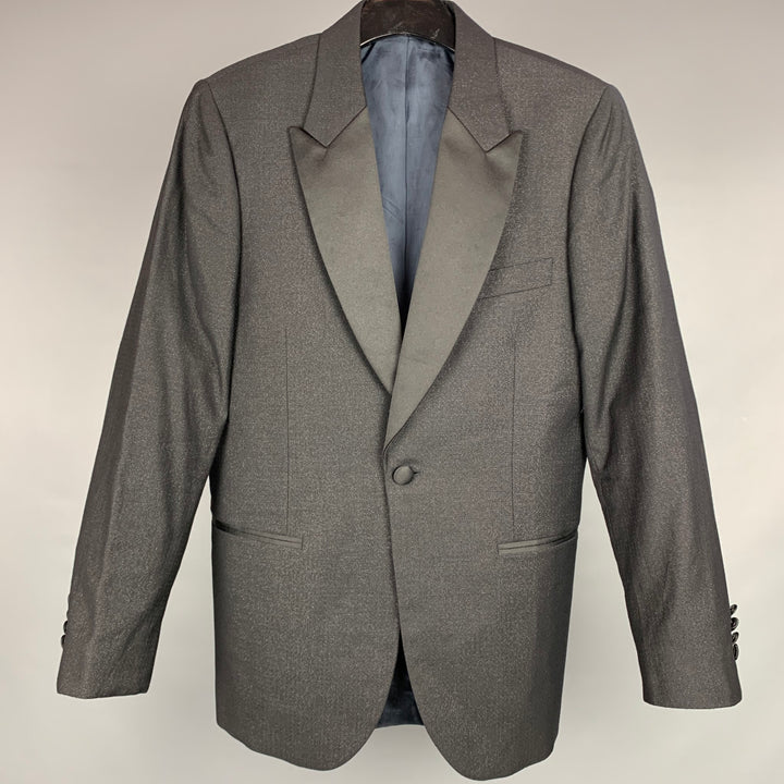 PAUL SMITH Soho Size 38 Regular Black Metallic Wool Blend Peak Lapel Tuxedo Suit