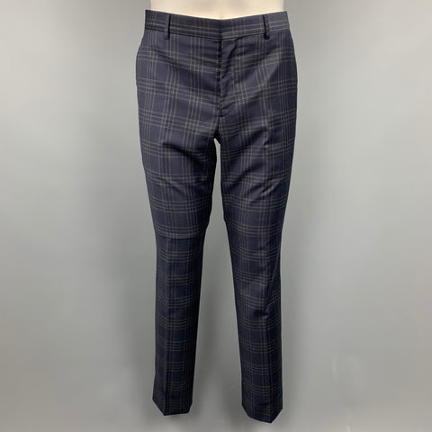 PAUL SMITH Slim Size 40 Regular Navy & Grey Plaid Wool Notch Lapel Suit