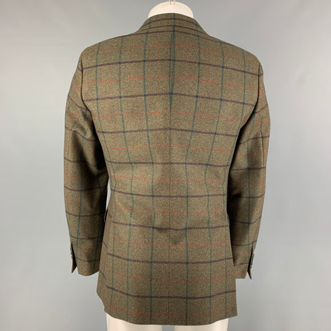 ETRO Size 38 Olive Window Pane Wool Sport Coat