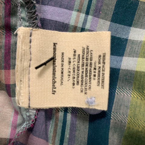 LE MONT ST.MICHEL Size 2 Purple Green Cotton Viscose Madras Casual Top