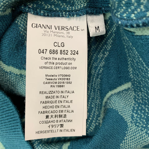 VERSACE COLLECTION Size M Green Mint Geometric Viscose Blend V-Neck Sweater