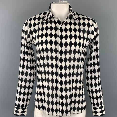 AGNES B. Size L Black & White Rhombus Print Cotton Long Sleeve Shirt