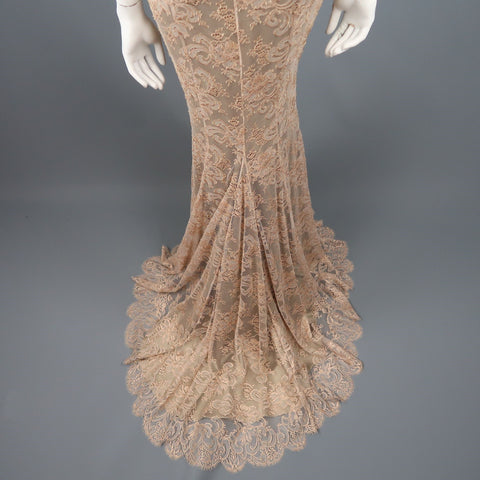 DOLCE & GABBANA Size 8 Beige Nylon Blend Floral Column Long Gown/Evening Wear