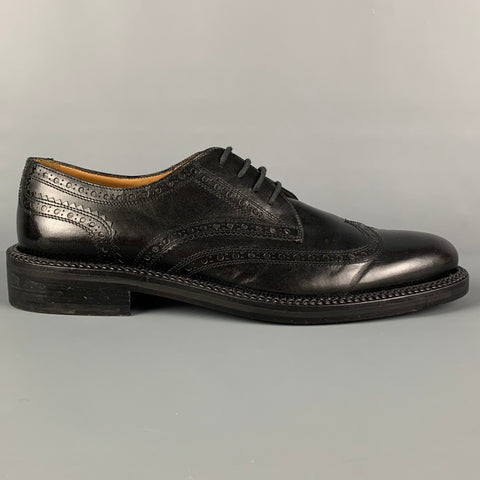 VALENTINO Size 10.5 Black Perforated Leather Wingtip Lace Up Shoes