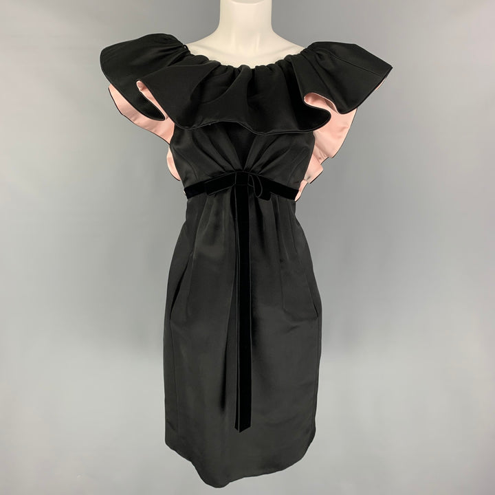MARC JACOBS RUNWAY Size 6 Black Silk Pale Pink Low Back Dress