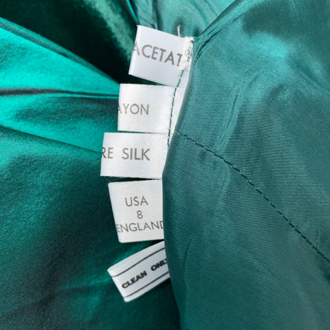 BELLVILLE SASSOON Vestido largo con mangas casquillo fruncidas de tafetán verde talla 8