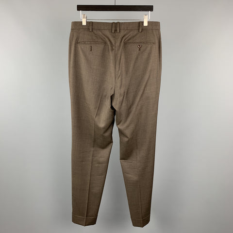 INCOTEX Size 32 Brown Wool Front Tab Cuffed Dress Pants