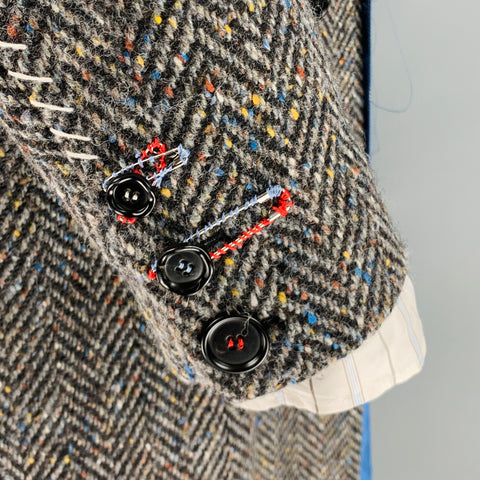 MARNI Chest Size 42 Size 42 Grey Multi-Color Herringbone Wool Notch Lapel Coat