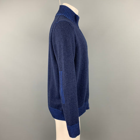 KITON Size XL Blue Cashmere Full Zip High Collar Sweater
