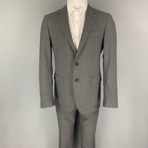 LANVIN Size 38 Grey Grid Wool Notch Lapel Suit