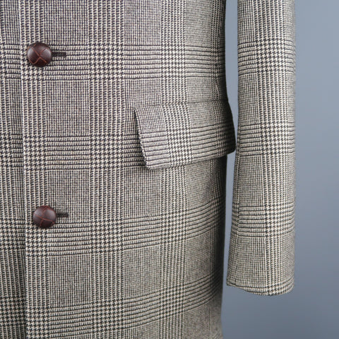 BRIONI 40 / IT 50 Black & Beige Plaid Wool Storm System Long Over Coat