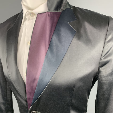 PAUL SMITH Chest Size M Slate Cotton Blend Satin Notch Lapel Sport Coat