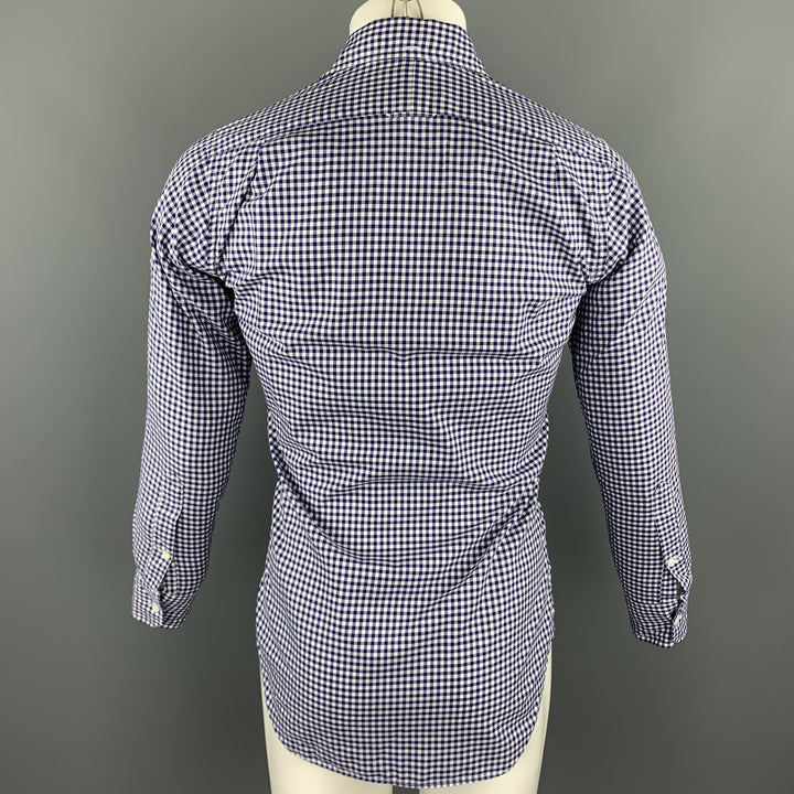 THOM BROWNE Size S / 1 White & Blue Gingham Cotton Long Sleeve Shirt