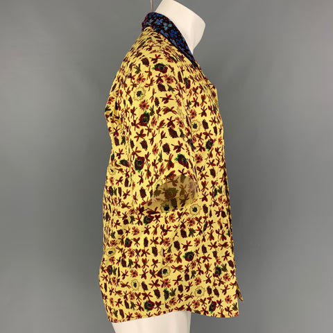 JONATHAN COHEN Size XS Yellow Burgundy Floral Cotton Camp Short Sleeve Shirt