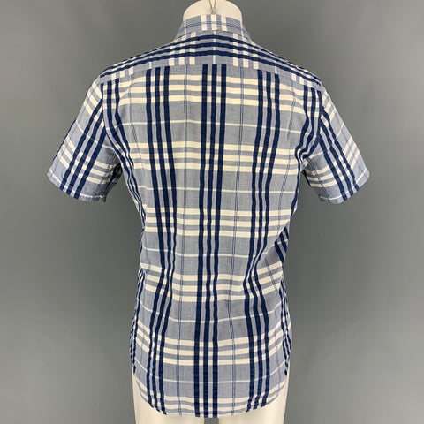 BURBERRY BRIT Size M Blue White Plaid Cotton Short Sleeve Shirt