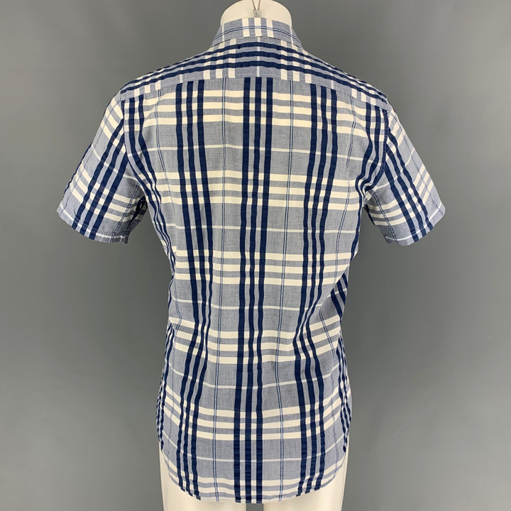 BURBERRY BRIT Talla M Camisa Manga Corta Algodón Cuadros Blanco Azul