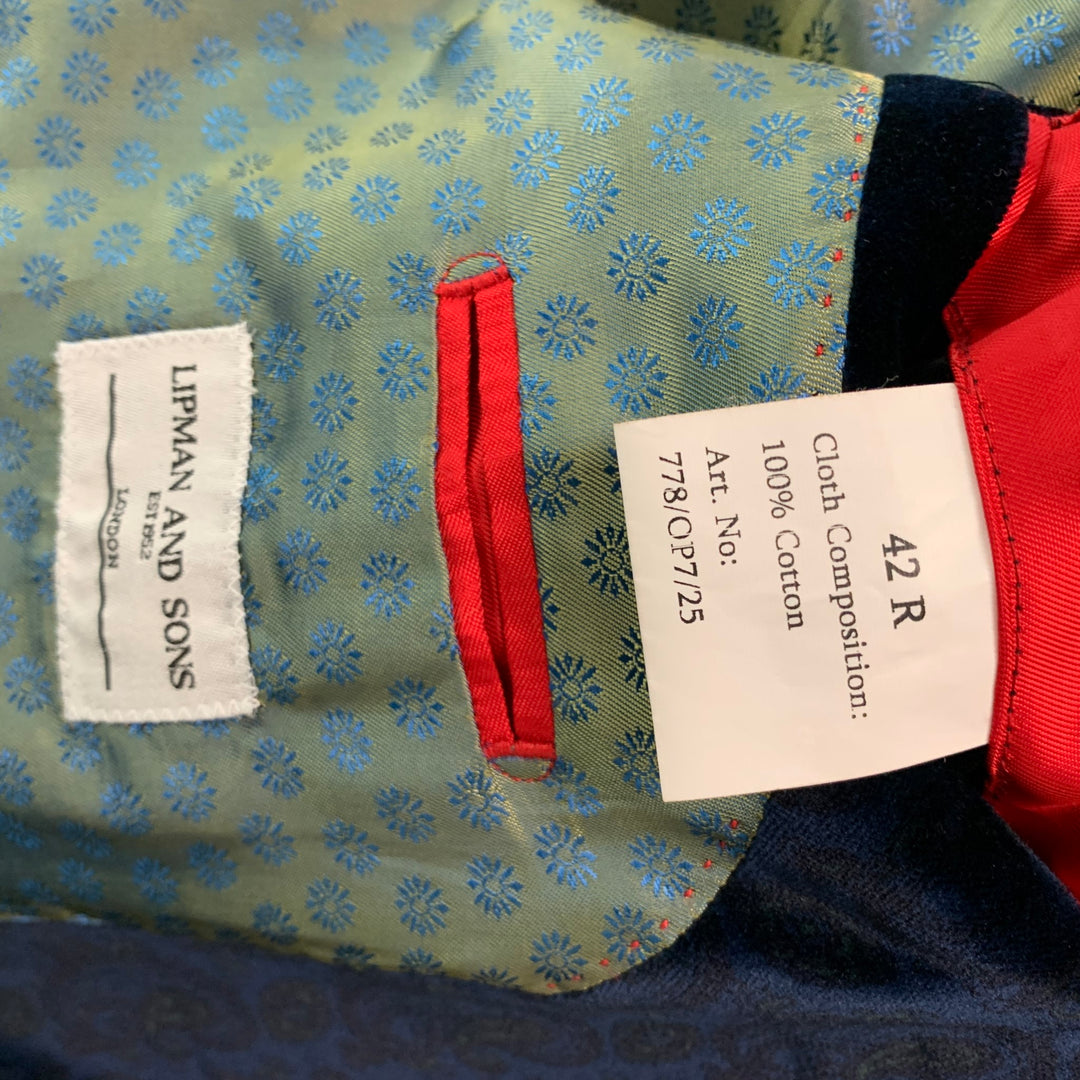 LIPMAN & SONS Size 42 Navy Paisley Cotton Velvet Sport Coat