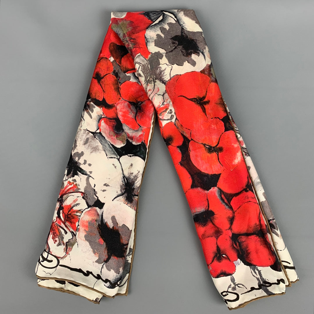 CAROLINA HERRERA Red Black Floral Twill Scarf