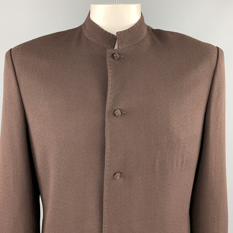 Vintage Size 42 Brown Wool Mandarin Collar Jacket