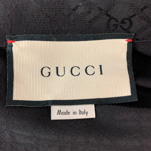 GUCCI Size L Black Monogram Silk Camp Short Sleeve Shirt