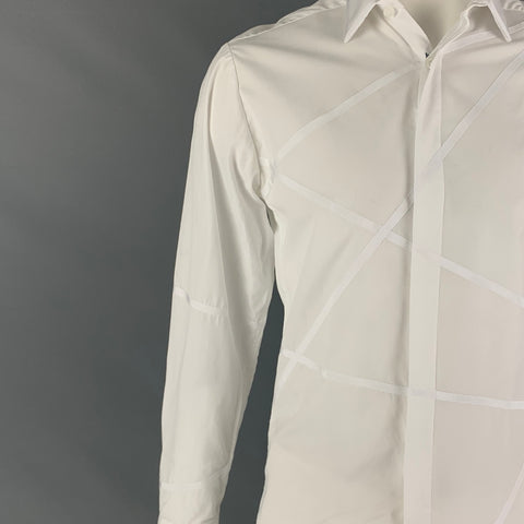 THOMAS PINK White Collection Size M White Stripe Cotton Hidden Placket Long Sleeve Shirt