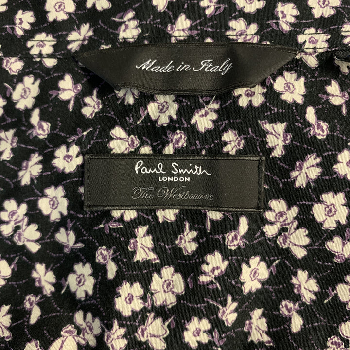 PAUL SMITH The Westbound Taille S Chemise à manches longues boutonnée en coton floral noir et blanc