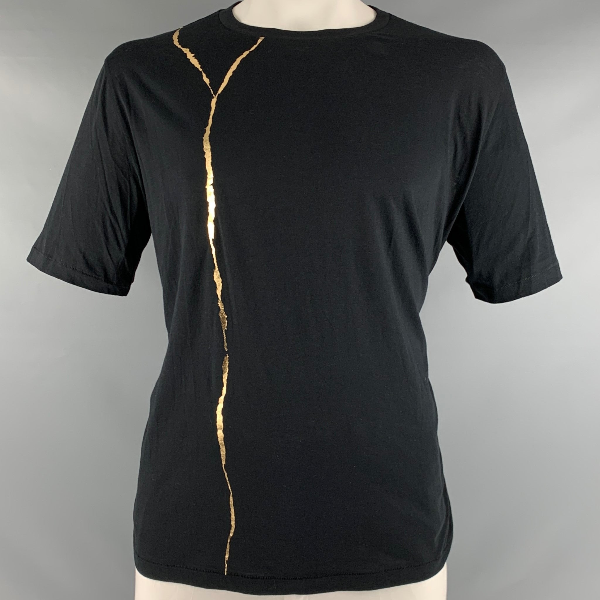 HAIDER ACKERMANN Size XL Black Gold Graphic Cotton Crew-Neck T-shirt