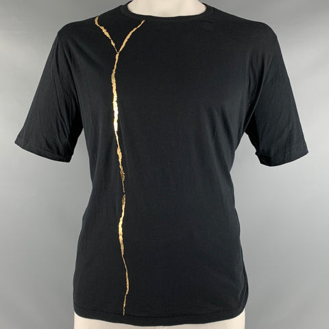 HAIDER ACKERMANN Taille XL T-shirt à col rond en coton graphique or noir