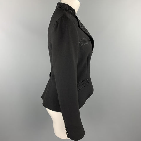 RALPH LAUREN Blue Label Size 12 Black Embroidered Wool Blend Western Blazer