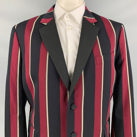 KENT CURWEN Size 48 Black & Burgundy Vertical Stripe Notch Lapel Sport Coat