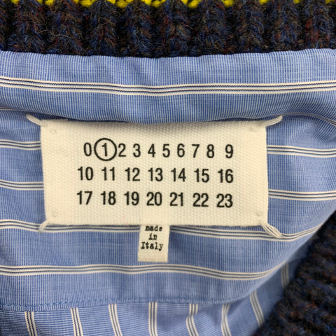 MAISON MARGIELA Size 4 Blue & Navy Cotton / Wool Knitted Pullover