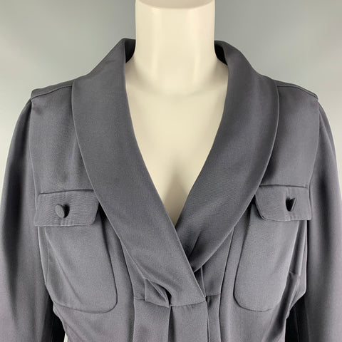 VALENTINO Size 10 Grey Silk Pleated Waist Blazer
