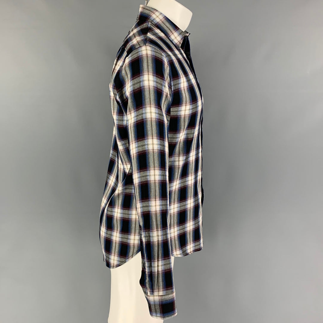 VINCE Size XS Black Multi-Color Plaid Cotton Rayon Long Sleeve Shirt