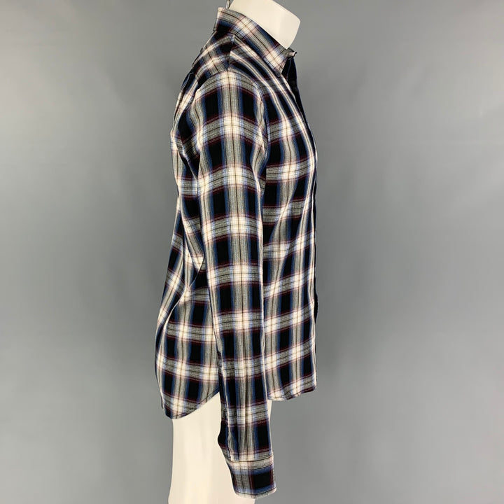 VINCE Size XS Black Multi-Color Plaid Cotton Rayon Long Sleeve Shirt