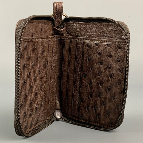 NOT LISTED Brown Ostrich Leather Key Chain Wallet