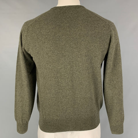 LORO PIANA Size L Olive Knitted Cashmere V-Neck Sweater