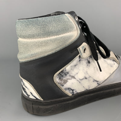 BALENCIAGA Size 10 Gray Print Marble Leather Reflective High Top Sneakers
