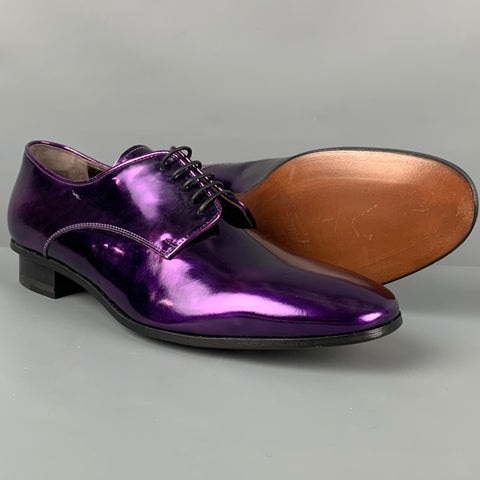 LANVIN Size 8.5 Purple Metallic Leather Lace Up Shoes