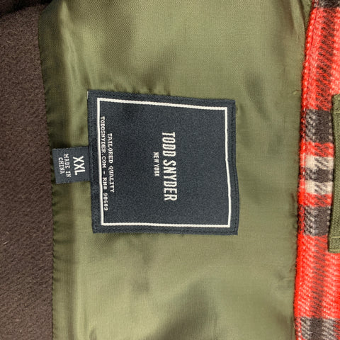 TODD SNYDER Size XXL Red & Black Plaid Wool Patch Pockets Jacket