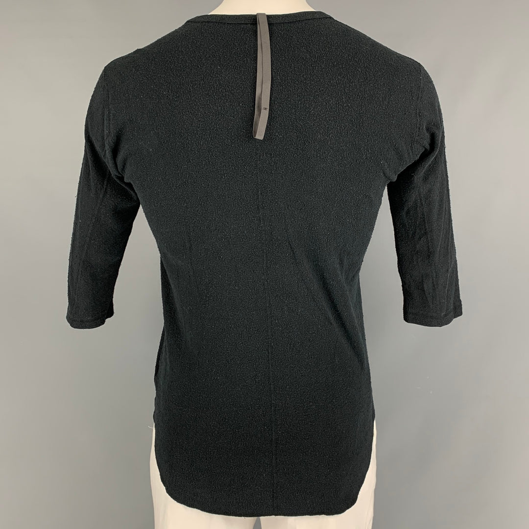 KAZUYUKI KUMAGAI Size L Black Solid Cotton &  Silk 3/4 Sleeves Pullover