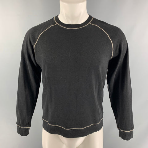 BOSS by HUGO BOSS Size M Black Contrast Stitch Linen &  Cotton Crew-Neck Pullover