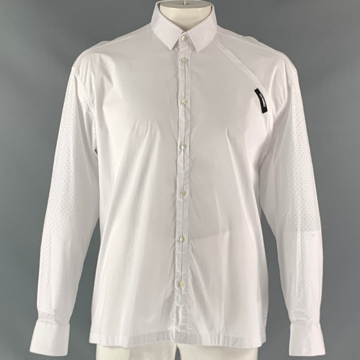 LES HOMMES Size L White Solid Cotton &  Elastane Raglan Long Sleeve Shirt