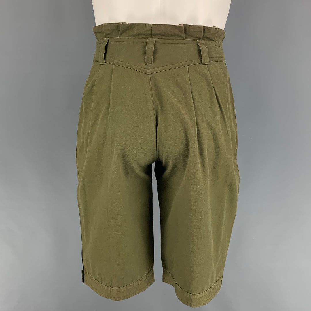 Vintage KANSAI YAMAMOTO Size 28 Olive Pleated Cotton High Waisted Shorts