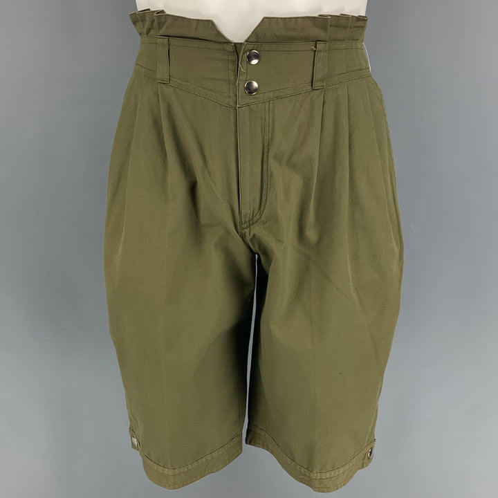 Vintage KANSAI YAMAMOTO Size 28 Olive Pleated Cotton High Waisted Shorts
