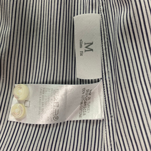 ERMENEGILDO ZEGNA Size L White & Black Stripe Cotton Button Up Long Sleeve Shirt