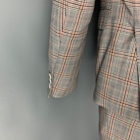 BLACK FLEECE Taille 38 Gris Marine Blanc Plaid Laine Notch Revers Costume